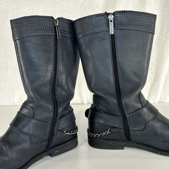 Harley Davidson Harness Tall Motorcycle Boots Blue Leather Women’s Sz 7 Zipper - Picture 4 of 8